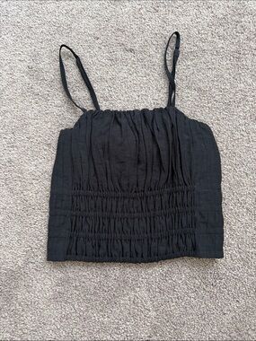 Black Smocked Spaghetti-Strap Crop Top
